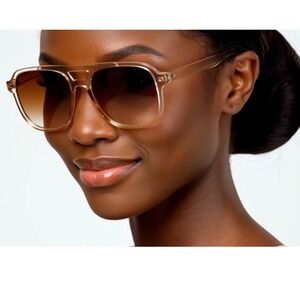 Women Sunglasses Square Frame Transparent Brown Lens Light Weight Female‎ Lady